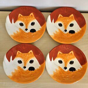 SET OF 4 Earthenware Cute RED FOX Serving Dessert / Salad Plates - 8", Unused!